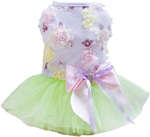 Vestido de Perro Falda de Cachorro Vestidos de Princesa para Perros Tutu Flor Boda Encaje Vestido de Lazo de Lujo para Perro Pequeño Niña (XS,Verde)