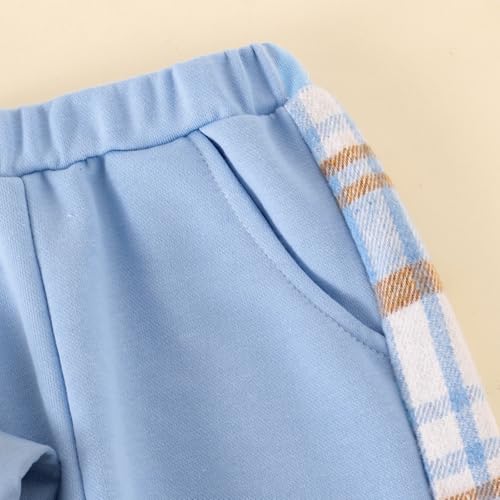 Image of Boy Clothes Fall Winter Outfits Long Sleeve Plaid Patchwork Button Down Shirt + Casual Pocket Sweatpants 5-14 Years
