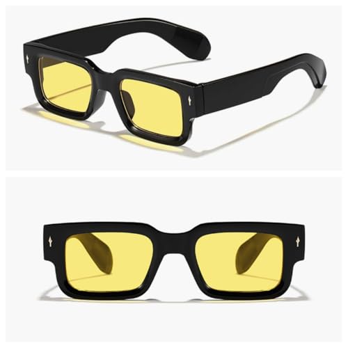 Image of IKANOO Square Thick Frame Sunglasses for Women Men Retro Rectangle Sunglasses Trendy Chunky Eyewear Black Shades
