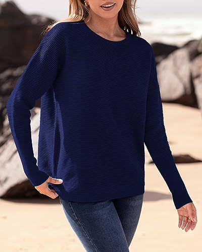 BTFBM Fall Sweaters for Women 2025 Casual Long Sleeve Sweater Striped Loose Fit Pullover Tops