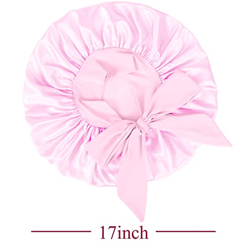 Satin Bonnet Silk Bonnet With Elastic Tie Band Adjustable Straps Hair Bonnet Jumbo Size For Sleeping Satin Bonnet Stretchy Tie Band For Women Long Curly Braid Hair (Pink) #TOP4