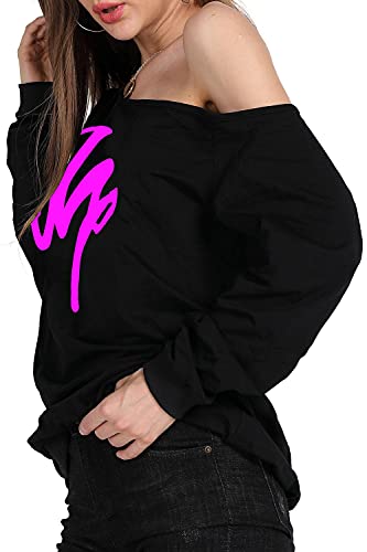 Image of MAGICMK Woman's Sweatershirt Lips Print Causal Blouse Off The Shoulder Long Sleeve Loose Slouchy Pullover Plus Size Tops