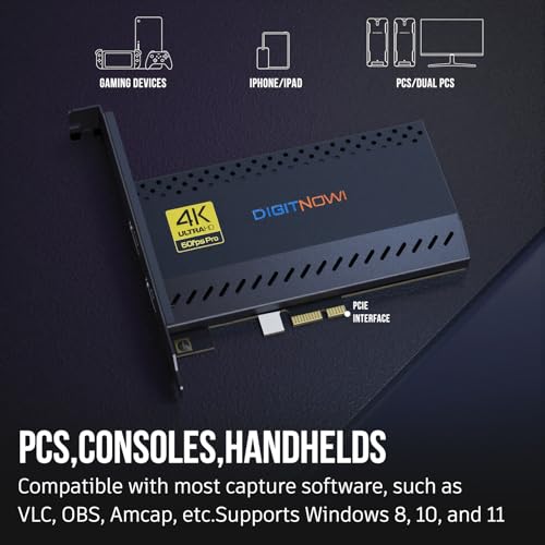 Image of VIXLW 4K Internal Capture Card, PCIe Capture Card, HDMI, 4K60 Passthrough, Ultra-Low Latency for Streaming & Recording, for PS4 /5, Xbox Series X /S, in OBS, YouTube, Single & Dual PC Setups, Black