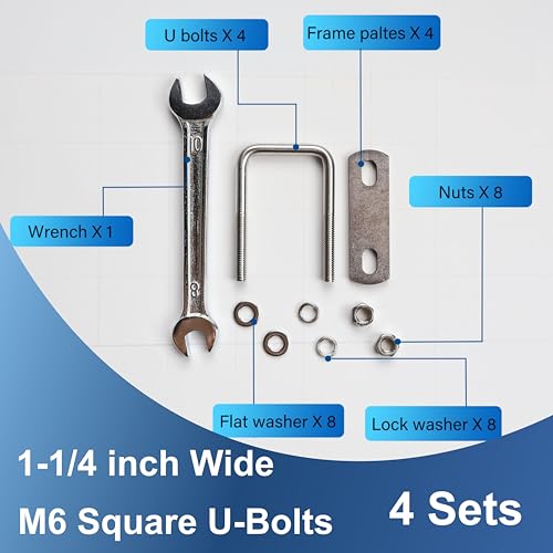 Image of 4 Pcs M6 Square U Bolts 1-1 /4 Inch Wide, 1 /4 inch x 1-1 /4 inchW x 2-1 /8 inchL | 304 Stainless U Bolt Heavy Duty with Nuts,Bolt Plate and Washers,Square U Bolts 1-1 /4 inch Wide,Metric bolts