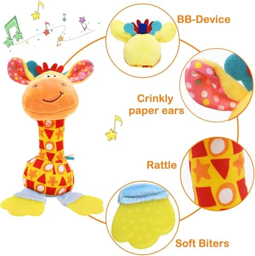 Chocalho De Pelúcia Bebe Infantil Girafa Animais Divertido Interativo