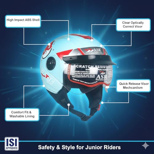 Image of ASR Champ Kids Helmet | ISI Approved | High-Impact ABS Shell | Scratch & UV Resistant Wide-View Visor | Boys & Girls | Age 6-14 Years | Cycle & Scooter Riding Helmet