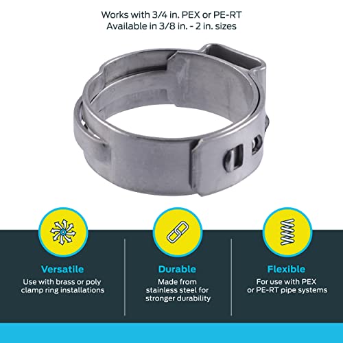 Image of SharkBite 3 /4 Inch Clamp Ring, Pack of 100, Stainless Steel Plumbing Fitting, PEX Pipe, PE-RT, UC955CP100