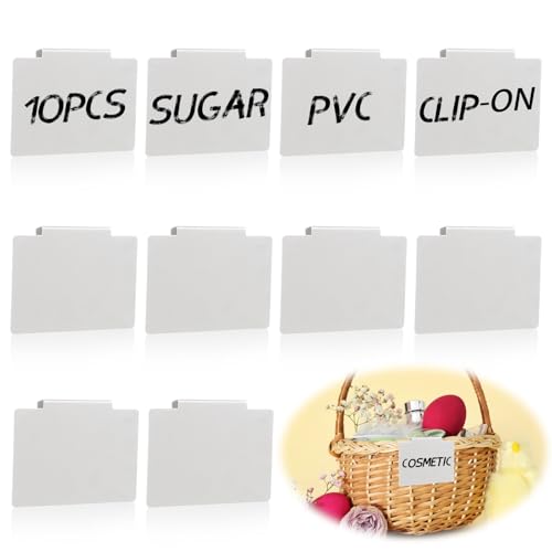 Image of 10pcs Label Clips for Storage Bins,Plastic Basket Labels Clip on,Removable Bin Labels Clip on,Basket Tags for Organization Kitchen Pantry Basket Box(White)