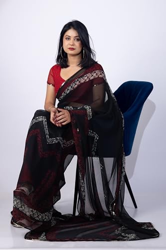 Image of MIRCHI FASHION Women Sari Georgette Chevron Printed | Modern Pattern Farewell and Festive Drape with Matching Blouse Piece