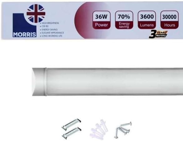 Morris LED Batten Slimline Tube Light 2FT 3FT 4FT 5FT 6FT Wall/Ceiling Mount (6000k) (2FT (60cms))
