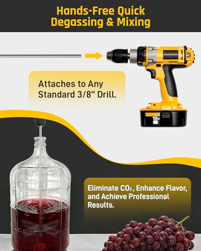 Wyckoff 17.5-Inch Wine Degasser Drill Attachment (Ver.3) SUS316 Stainless Steel Stirrer, Mixer Rod, and Paddle for Home Brewing, Wine | Beer | Mead | Kombucha - Thumbnail 3