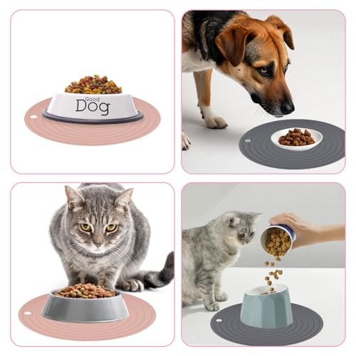 2 Stück Napfunterlage Katzen Rund, 24cm Silikonmatte Hundenapf, Futternapf Unterlage rutschfest Matte Katzenfutter, Topflappen, Futterunterlage Hund für Mittlere und Kleine Haustiere