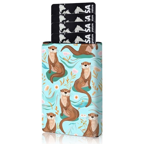 Slim Wallet for Men, Pop Up Card Holder RFID Blocking Metal Wallet Otter Pattern Design Holds Up to 9 Cards, Pop Up wallet for Notes and Coins and Debit Cards