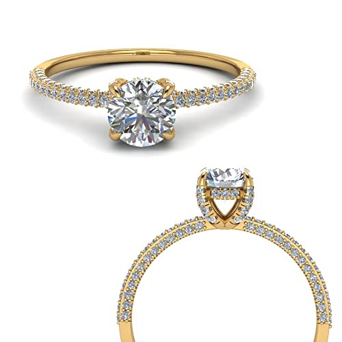 Image of Choose Your Gemstone Delicate Hidden Halo Diamond CZ Ring Yellow Gold Plated Round Shape Petite Engagement Rings Minimal Modern Design Birthday Gift Wedding Gift US Size 4 to 12