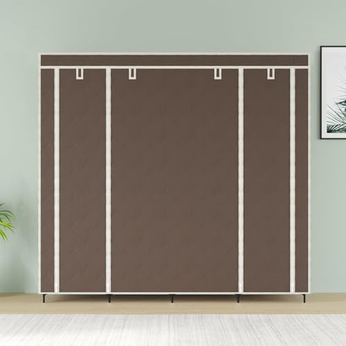 Image of GTC Collapsible Wardrobe Portable Foldable Closet for Clothes Almira, 2 Hanging Space, 8 Shelves Non-Woven Fabric 90 GSM (88130) (Brown)