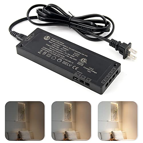 VST 48W Dimmable LED Power Supply 100-240V AC - 24V DC, Led Driver with 5.9ft Removable AC Cord & JST connectot Port for LED Under Cabinet Lighting Strips Lights, Black, ETL Approved