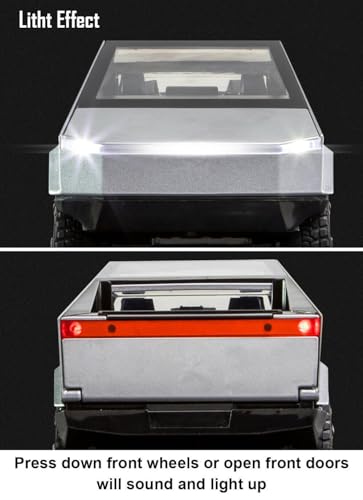 Image of DEOXY 1:32 Scale Tesla Cybertruck Model Collection Enthusiasts Toy Pull Back Pick-Up Truck with Sound and Light, Alloy Diecast Cyber-Truck Toys for Kids Gift (Not Including Mini Car - Silver)