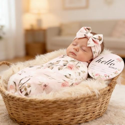 Image of Galabloomer Newborn Receiving Blanket Headband Set Baby Flower Swaddle