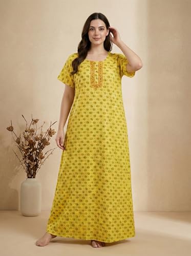 Image of Bahumaan Pure Cotton Nighty for Woman | Floral Gown for Women Nightwear with Pocket | Cotton Nighty for Women Stylish | Perfect for Daily Comfort | Maxi Women