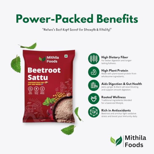 Image of MITHILA FOODS Beetroot Sattu 2 Kg | Ready To Drink High Protein Superfood Mix | Roasted Chana Sattu + Beetroot (Chukandar) Powder + Salt Spices Mix | Boosts Energy & Stamina | Authentic Taste of Bihar