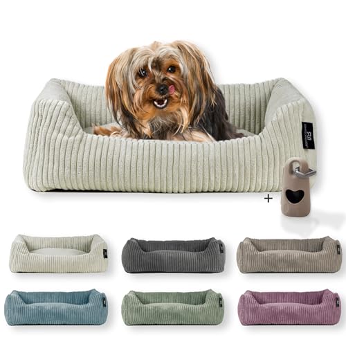 Rohrschneider Hundebett waschbar für kleine und mittelgroße Hunde mit Hundekissen Cord (ca. 55x42 cm) inkl. Gassibeutel (Beige 55 cm, Cordstoff breit)