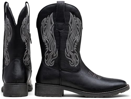Image of Jousen Cowboy Boots for Men Embroidery Men's Western Boots Retro Square Toe Mens Boot Botas Vaqueras Para Hombre