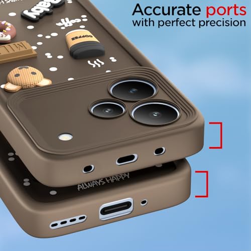 Image of Outlouders Back Cover for Realme P4 Pro 5G | 3D Cartoon Bear Cute Fun Silicone Full Body Protection Bumper Case (Brown)