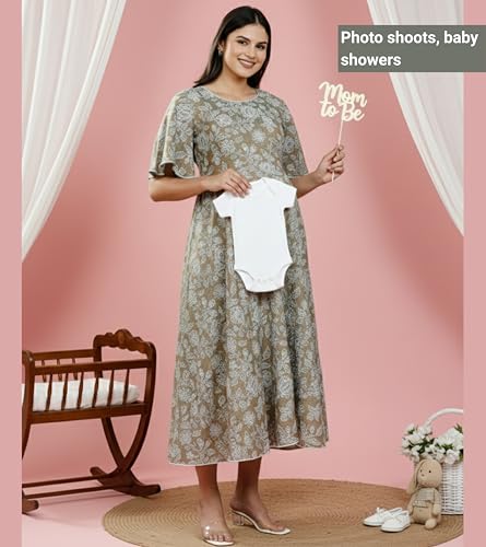 Image of DUMMY SHAPE Feeding Kurtis for Women Cotton Rayon | Printed Pregnancy Flare Kurta with Nursing Zippers to Pre & Post Partum | Maternity Dresses | Gifts for Pregnant Woman