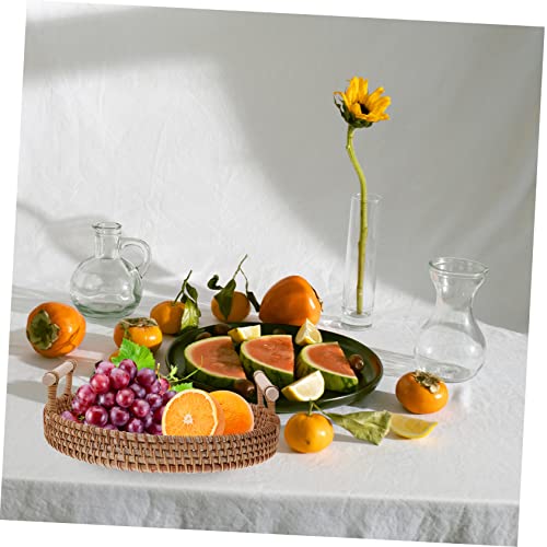 Handmade Rattan Oval Serving Tray for Coffee Table Fruit Snack Dish with Shell Design Bamboo Weaving Decorative Serving Plate for Desktop Display - Image 4