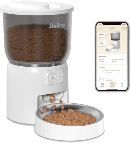 Balimo Comedero Gato Automatico | 3L 2.4G WiFi Dispensador Comida Gatos/Perros | Control de la Aplicación | 1-10 Comidas por Día (Negro) (Blanco)