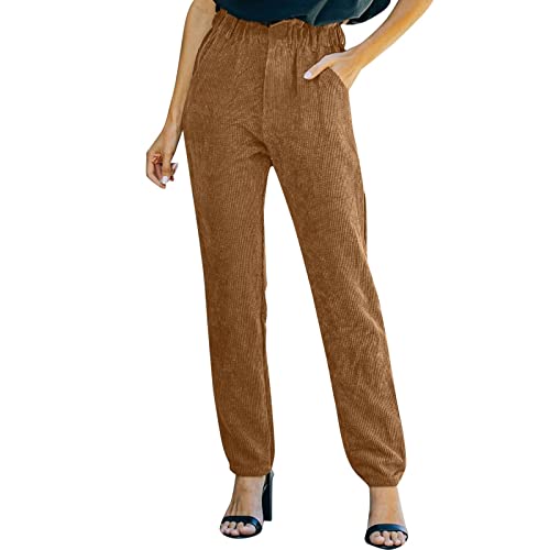Generisch Pantalones de pana para mujer de cintura alta, pantalones de deporte acanalados con control de abdomen, pantalones corduroy vintage informales, pantalones de pana de pierna recta, pantalones