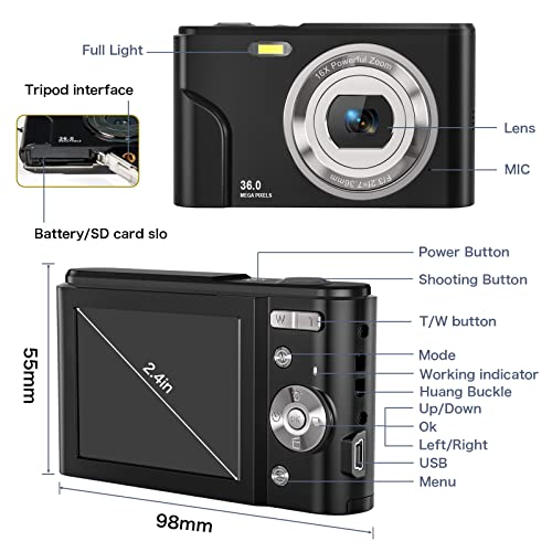 Digital Camera for Kids Boys and Girls - 36MP Children's Camera Full HD 1080P Rechargeable Electronic Mini Camera for Students, Kids,Black by Sevenat - Image 5