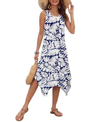 Image of AUSELILY Women's Summer Dresses Casual Sleeveless Midi Tank Beach Dress | Women's Asymmetrical Hem Sundress with Side Pockets, Great for Beach, Vacation & Daily Wear