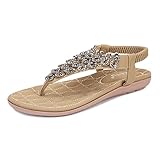 SUNROLAN Women's Flip-Flops Bohemian Rhinestone Sandals Casual Platform Sandals Comfortable Shoes For Women Summer (588-1-Apricot-37)