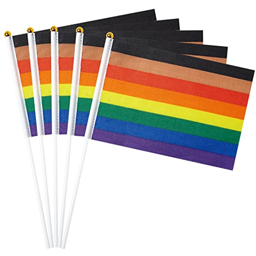 Image of GentleGirl 12 Pack Philadelphia Pride Rainbow Flags Philadelphia Small Mini Hand Held Stick Flag Gay LGBT Festival Party Parades Decorations