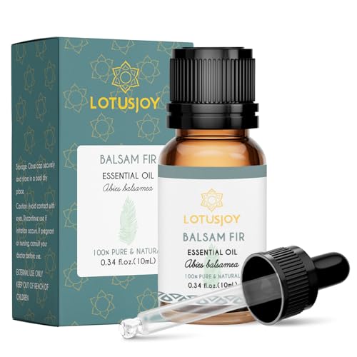 LOTUSJOY 100% Pure Organic Balsam Fir Essential Oil 0.34 Fl Oz Natural Balsam Fir Oil in Amber Glass Bottle with Dropper for Diffuser Massage Skin Care DIY