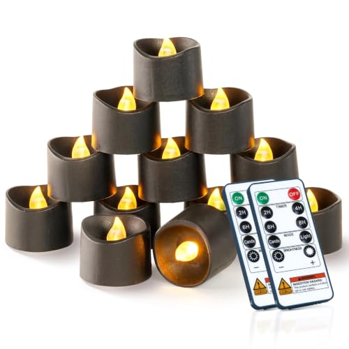 Image of Homemory 24-Pack Black Remote Flameless Battery Tea Light Candles, 400+ Hrs | 2 /4 /6 /8H Timer LED Flickering Tealight Votives for Jack O Lanterns, Halloween Parties, Romantic Dinners and Weddings