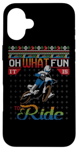 Custodia per iPhone 16 Plus Oh What Fun It Is To Ride Dirt Bike Ugly Christmas Sweater