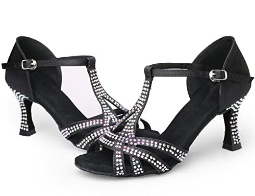 Chaussures de danse latine bout ouvert avec strass pour tango