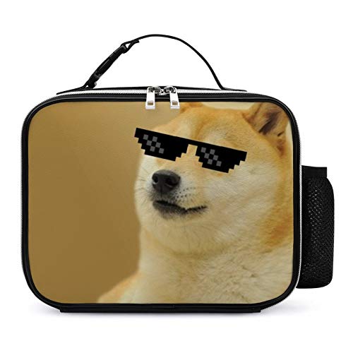 Aeoiba Funny Sunglsses Cool Doge Lunch Box with Padded Liner, Spacious Insulated Lunch Bag, Durable Thermal Lunch Cooler Pack for Boys Men Women Girls Adults