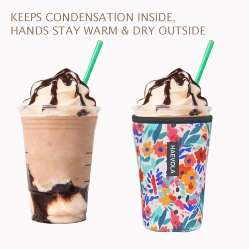 Image of Reusable Insulated Neoprene Iced Coffee Cup Sleeve, Durable Drink Sleeve for Cold Beverages, Beverage Holder for Iced Coffee, Bloom Burst