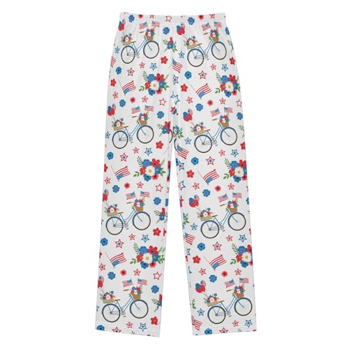 Patriotic Day Bicycle Floral Boys Long Pants Soft Trousers Elastic Waist Kids Lounge Bottoms with Pockets S-XL - Main Image