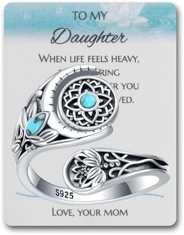Fidget Lotus Rings Gift for Mom - Just Breathe Rings for Women 925-Sterling-Silver Vintage Jewelry on Birthday Mother's Day (Adjustable 6-9)