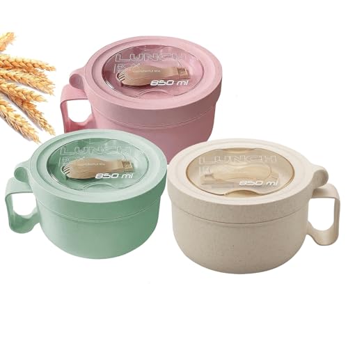 Rarapop 3 Pack Microwave Soup Bowl Containers with Lids, 28.7oz Wheat Straw...