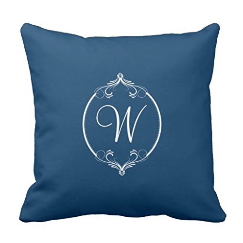 Navy and White Ornate Monogram pillow case cover 16*16