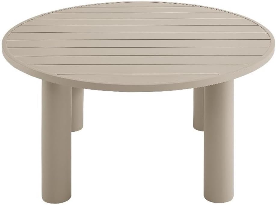 Modway Nautica 60 Inch Round Metal Outdoor Patio Dining Table in Taupe – Weather-Resistant Outdoor Dining Table for Patio, Balcony, and Garden – Modern Outdoor Dining Table for 4 People