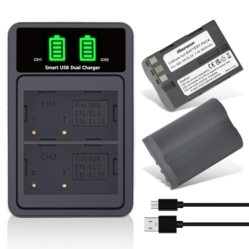 Hisewen EN-EL3e Battery 2-Pack 2600mAh and Dual USB Charger for Nikon D50 D70 D70s D80 D90 D100 D200 D300 D300S D700 Digital SLR Cameras