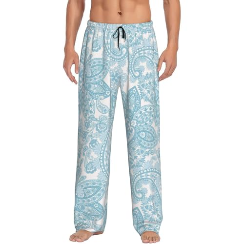 White Light Blue Paisley Mens Pj Pants,Soft Men Lounge Pants,Mens Pajama Pants Bottoms,Sleep Pants For Men4