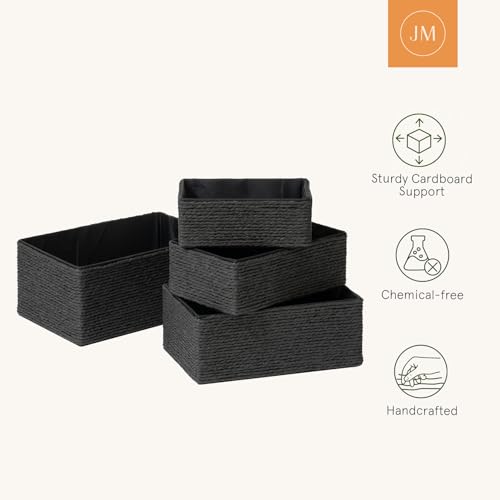 LA JOLIE MUSE Storage Baskets for Organizing Set 4 - Sturdy Woven Basket Paper Decorative Baskets, Stackable Storage Boxes for Makeup Closet Bathroom Bedroom Shelf (Black) - Cosy Home Interiors LA JOLIE MUSE Storage Baskets for Organizing Set 4 - Sturdy Woven Basket Paper Decorative Baskets, Stackable Storage Boxes for Makeup Closet Bathroom Bedroom Shelf (Black) - Image 5