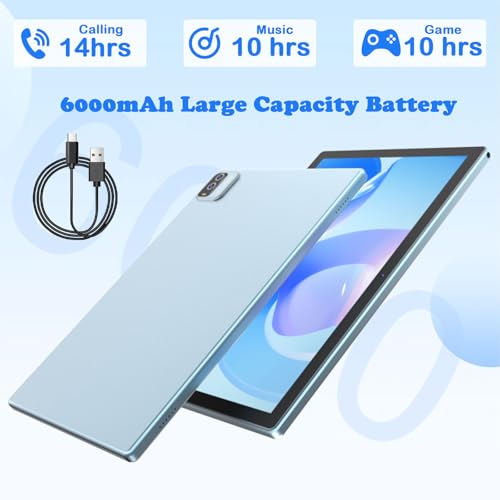 Image of IWEGGO - Android 14 tablet, 10 inch, 8GB RAM+64GB ROM+1TB expandable, 1.8GHz quad-core processor, 2 in 1 tablets with keyboard case and stylus pen, 5G Wifi6, camera